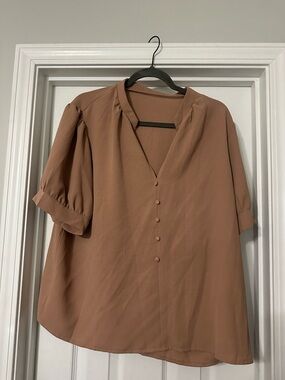 SHEIN Dusty Rust Button-Front V-Neck Blouse